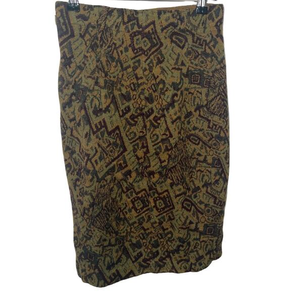VIntage Cosa-Nostra Olive green geometric design Pencil Skirt Size 4 Tapestry - Picture 1 of 3